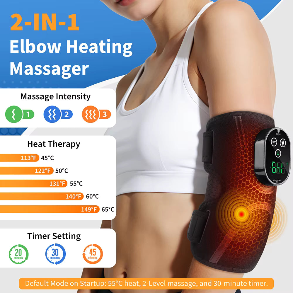 Cordless Heated & Vibrating Elbow Massager Brace with Smart Touch Screen