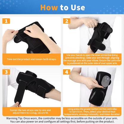 Cordless Heated & Vibrating Elbow Massager Brace with Smart Touch Screen