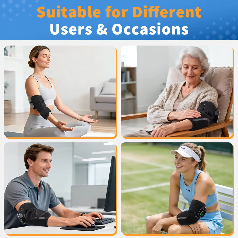 Cordless Heated & Vibrating Elbow Massager Brace with Smart Touch Screen