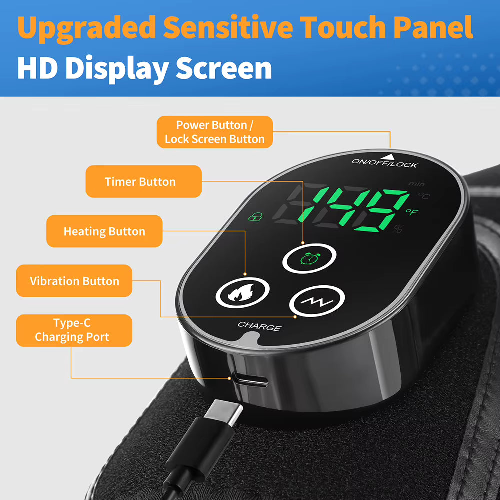 Cordless Heated & Vibrating Elbow Massager Brace with Smart Touch Screen